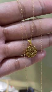 ON SALE 18K  Gold  Fine Tauco Chain Necklace(thin) with 18K Money Catcher Pendant(HOLLOW/SOFT)