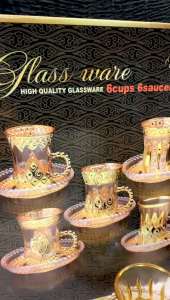 SET CANGKIR + TATAKAN kombinasi gold CLASSIC Gelas CANGKIR TEH tea set