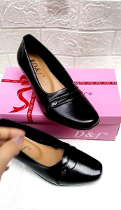 D&f Sepatu Pantofel Hitam Hak Wedges Tinggi 5cm Kulit Motif Jeruk | Sepatu Kantor Wanita