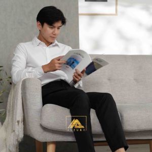 Celana kantor formal pria slimfit Bahan dasar kain Light Grey
