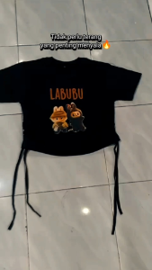 T-SHIRT Crop Kaos Serut Tali Anak Perempuan Motif Labubu Usia 1-11 Tahun Fashion Cotton