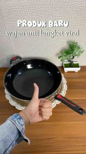 Wajan Penggorengan Enamel Gagang 34CM Anti Lengket Besi Hitam
