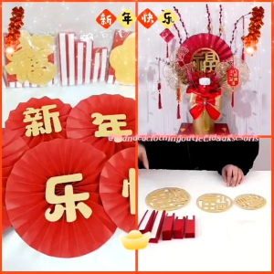 (6PCS) PAPER FAN DEKORASI IMLEK / HIASAN KIPAS PERNIKAHAN / KIPAS KERTAS FU BUNGA DEKORASI PESTA ULANG TAHUN / DECORATION PAPERBACK FAN FLOWER BACKGROUND / PFF8715