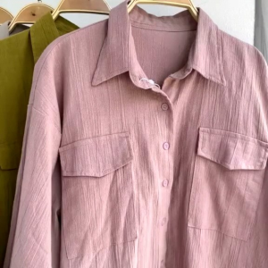 Misty Long Shirt Oversize Linen - Atasa Kemeja Kantong Dua Baru Linen
