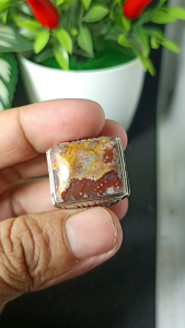 Cincin Batu Akik Klawing Motif Combong Kembang Natural Real Picture