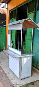 Booth Portable / Booth Lipat / Gerobak Lipat / Meja Lipat Jualan + Meja Depan + Atap Segitiga + Menu