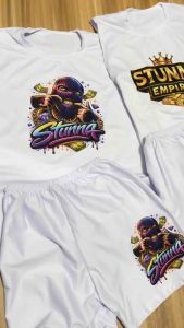 Stunna Empire Kids Muscle Tee and Shorts Set - White with Stunna Empire Graphic Design