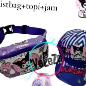 Waistbag bag anak perempuan SANRIOO 3in1 tas topi jam tangan tas waistbag anak tas anak karakter tas selempang bahu anak tas anak