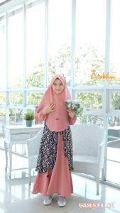 Gamis Anak Perempuan Remaja Plus Kerudung Baju Muslim Anak Cewek Orisabilaqu Gamis Outer Rompi Fillea 3in1