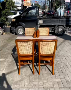 meja makan kursi rotan kayu jati 4 kursi meja makan cafe minimalis