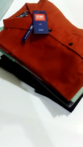 Kemeja Lengan Panjang Polos Krah Bulat Pria Reguler