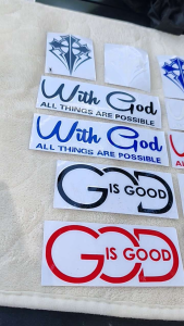 Faith Inspired Vinyl Cutout Sticker | With God All Things Are Possible God Is Good & Cross Decal | 2.5–4 Inches