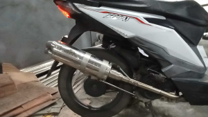 HONDA BEAT 110 FI DUAL TIP POWER PIPE 63 MM TIP- 51 MM INLET WITH COMPLETE SET BRACKETCLAMPSPRINGCANISTERSILENCER AND STRAIGHT ELBO