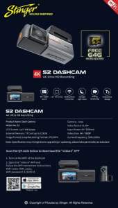 STINGER S2 4K WIFI DUAL-CHANNEL DASHCAM RECORDER WIFI CONTROL 24 HOURS HARDWIRE KIT