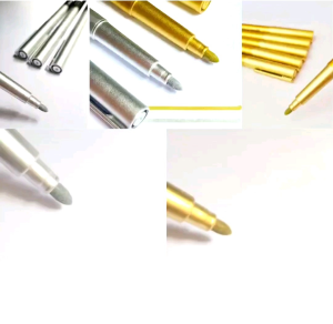 Gold and silver metallic markers with fine tips for writing and drawing.
