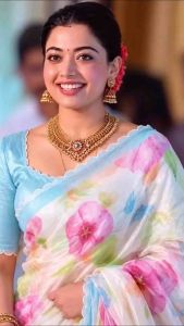 Taara luxe Manglagiri Jeorjets Handlooms DigitalPrints Saree Smooth and Elegant Pink saree with floral print and yellow border celebraty inspired