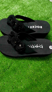 Dép Kẹp Xốp nữ đế Xuồng quai Hoa cao 7 cm