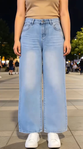 Wide Leg Jeans Plazu (Acid Wash) For Women Dark Wash Casual Wear Indoor Living Room