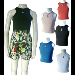 Plain Cotton Round Neck Semi Crop Top Racer Tops Sando Sleeveless for Kids