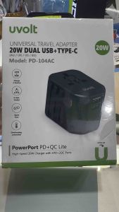 หัวชาร์จ Uvolt หัวแปลงปลั๊กไฟ Universal Adapter Dual PD Type c 20w Travel ปลั๊กไฟ ต่างประเทศ PD-104AC ปลั๊กทั่วโลก รับกำลังไฟสูง