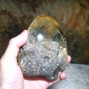 Gegegems Collection large raw Black Rutilated Quartz pebble (with a small portion polished to reveal its internal beauty) [Natural crystal]
