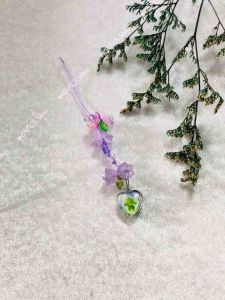 Dây Đeo Điện Thoại Handmade Hoa Tím Mộng Mơ Cỏ 4 Lá May Mắn