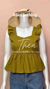 THEA Sleeveless Ruffles Linen Peplum Casual Tank Top Korean BKK Trendy Women Fashion Ria Clothing