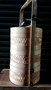 Rantang bambu bulat - rantang bambu 20 cm - rantang bulat susun dua - rantang bambu susun tiga - rantang bambu piknik