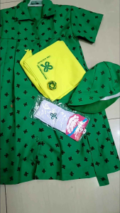 Green Scout Uniform Dress Set with Cap Socks Ring Scarf for Kids