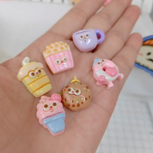 6pcs Diy Cute Cartoon Food Miniature Resin Charm Decorative Coffee Cup Donut Ice Cream Set DC1257