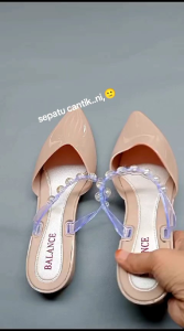 Sandal Karet Jelly Wanita Bustong Import Glossy Motif Tali Mutiara Terbaru Balance 633-1 trendy