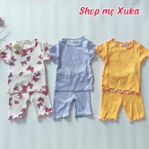 Bộ quần lửng bé gái chất cotton tăm xuất Hàn