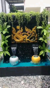 ม่านน้ำตกน้ำตกหน้าบ้านน้ำตกฮวงจุ้ยน้ำพุองค์ปูพญานาคนาชทองดำตกแต่งสวยครบชุดพร้อมจัดส่ง