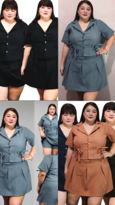 3XL TO 4XL • Lila Plus Size Polo Crop Top with Side Ribbon and Skater Skort Terno
