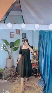 Đầm cổ vuông nút bọc xinh Big size dành cho khách ngoại cỡ từ 60-90 ký
