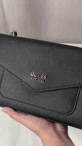 GUESS Black Structured Envelope Crossbody Bag with Signature Tag