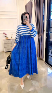 Gamis Plisket Wanita Kaos Knit Rajut Import: Salur Cantik Kekinian