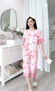 (2 size) °Lụa Tơ Tằm° Đồ bộ Pijama Lửng Dây/Cổ tròn Tay Ngắn siêu mềm mát mịn Bộ ngủ mặc nhà Thiết Kế in 5D họa tiết Hot Trend Siêu Xinh Dễ thương