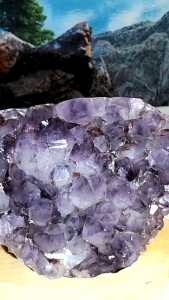 Large Natural Raw Amethyst Geode with Custom Wood Stand Large Crystal Cluster