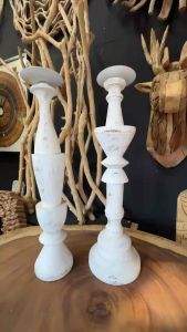 เชิงเทียน สีขาวขัด สไตล์วินเทจ ขนาด 20 นิ้ว เชิงเทียน แต่งบ้าน minimal (ราคาต่ออัน) ทำจากไม้เนื้อแข็ง Solid Wooden Candle Holder Whitewash Color (price per pc)