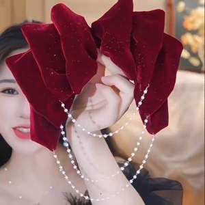 ‼️READY STOCK‼️(X9-18) Premium Quality Elegant Layered Ribbon Dangling Pearl Chain Spring Clip/ Korea Fashion Hair Clips