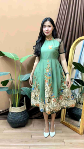 dress cheongsam teratai sage - dress pesta - dress natal - dress batik modern