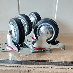 Paket roda 3in karet hitam 2 Rem 2 Hidup Roda troli set 4pcs 2Hidup 2Rem 3"