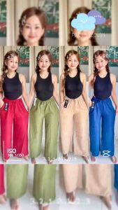 กางเกงผ้าฝ้ายลินิน9ส่วนฟรีไซสมีกระเป๋าใส่สบายเอว24-42