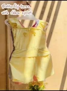 Seandrei Daisy Bow Newborn Eyelet Cotton Peplum Ruffle Top & Shorts Terno 0-6 Months - Baby