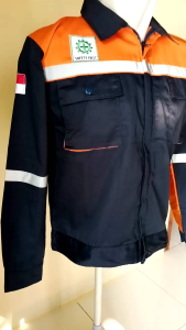 Baju Wearpack Safety Dongker Kombinasi Oren Seragam Lengan Panjang Bahan American Drill Grade A