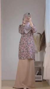 Muslimah Kurung AB Modern floral pattern long sleeves fitted dress