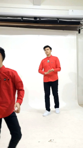 Merah cabe kemeja polos couple ayah dan anak lengan panjang bahan katun cigaret tebal