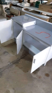 50cm ตู้ครัวอลูมิเนียมแท้ 100% ถูกเสริม / ตู้วางเตาพร้อมเก็บถัง / 140 CM