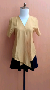 atadan wanita kuning mustard M blouse lengan pendek kerja kuliah vneck